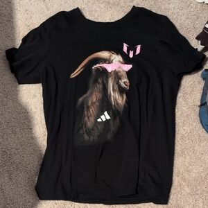 adidas Black T-Shirt with Goat and Pink Accents